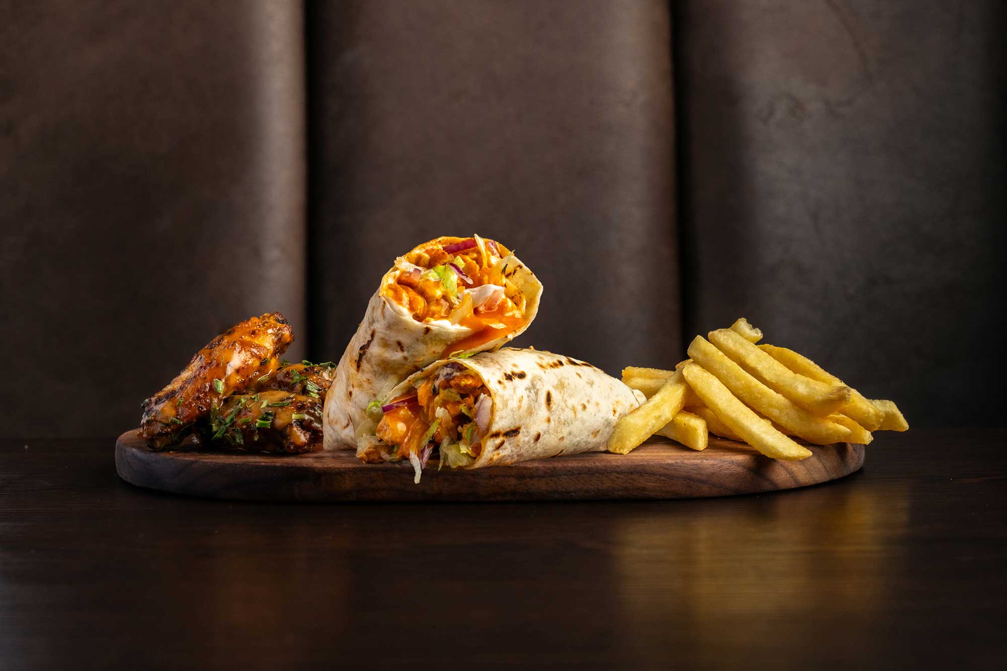 Grilled Wrap, Wings & Fries